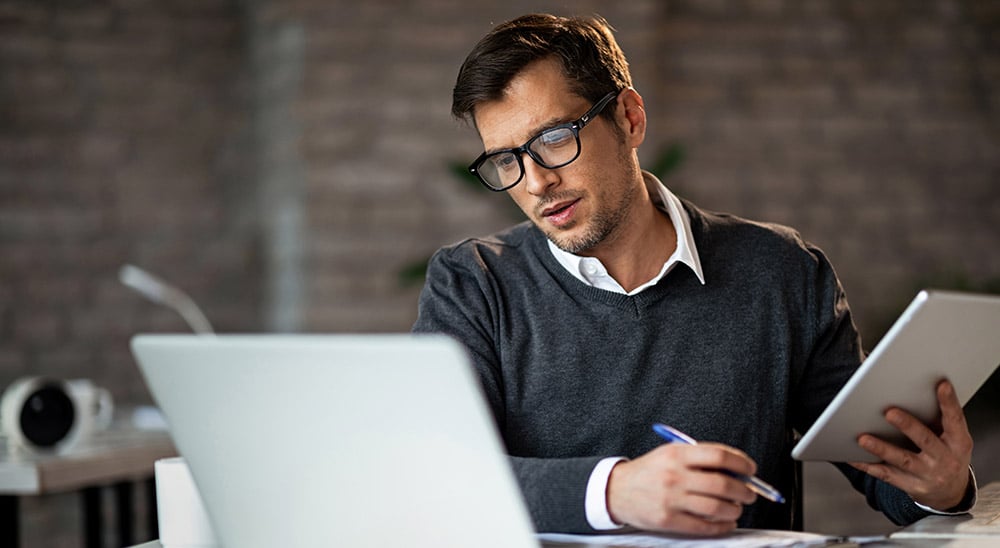 Male professional multitasking glasses