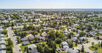 Overhead view of a suburban neighbourhood