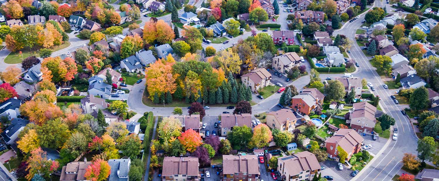 1149  Aerial view of residential suburban neighbourhood in the fall