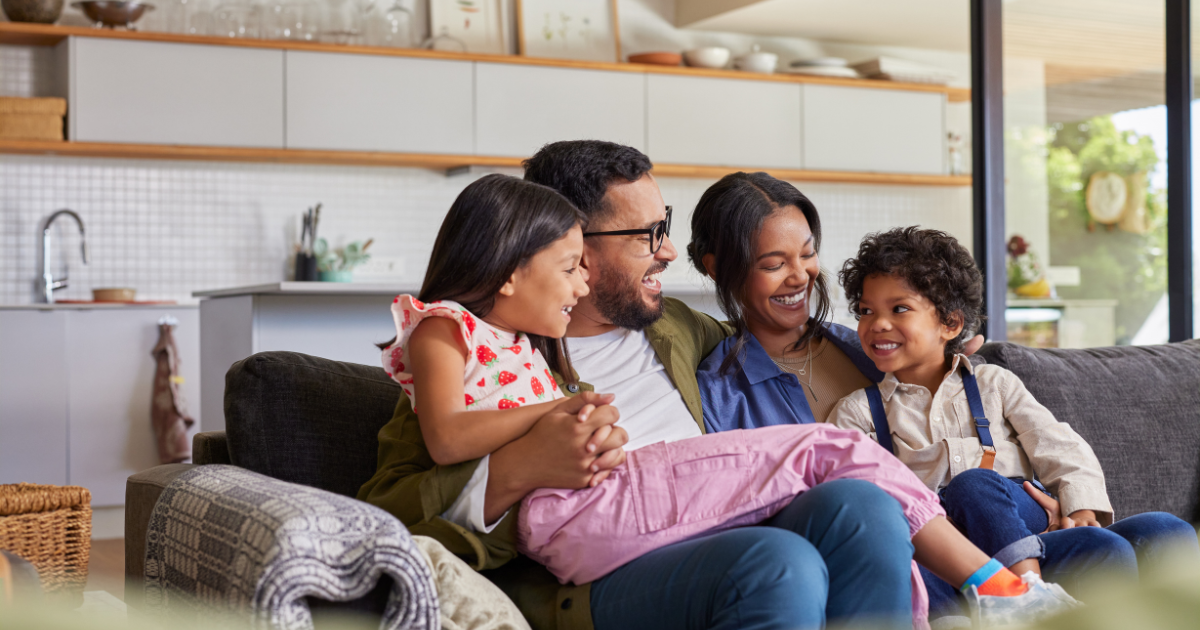 Family together in their home. 